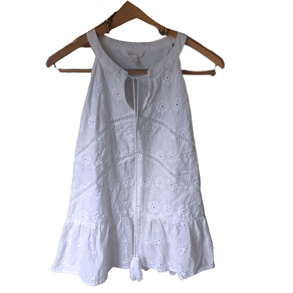 Adiva Eyelet Boho Tank Top Blouse White Large
